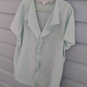 Pendleton 100% Silk Light Teal Button Down Blouse